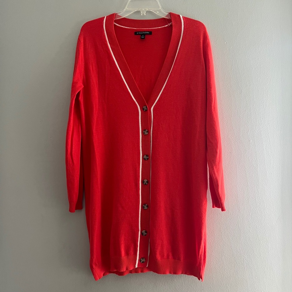 41 Hawthorn Womens Red Longline V-Neck Button Front Cardigan Sweater Size Medium
